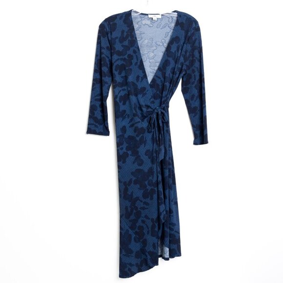 ✨ H Halston Midi Dress Wrap Summer Navy Blue Lightweight Small - Picture 2 of 9